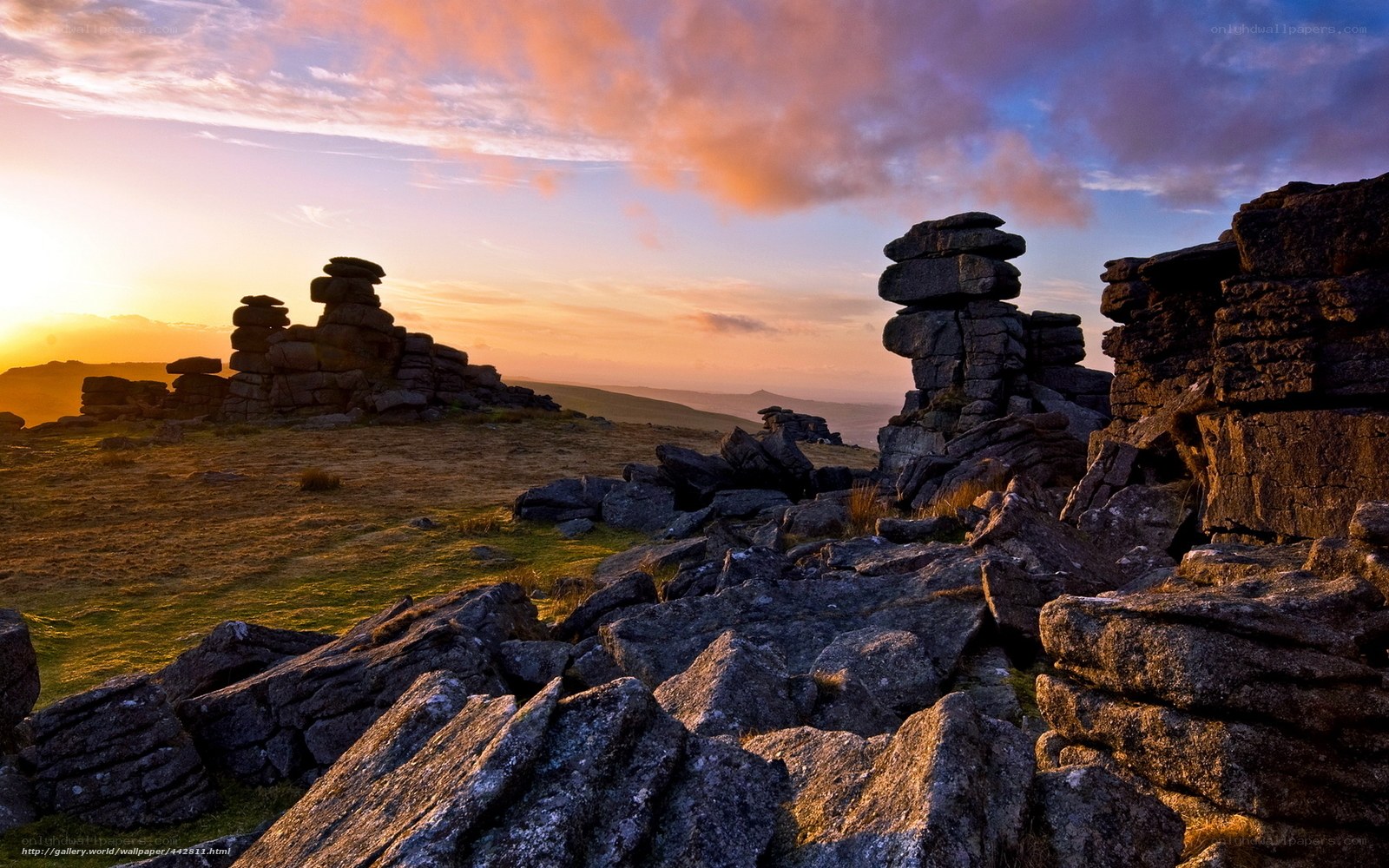 Sunset over rocky formations