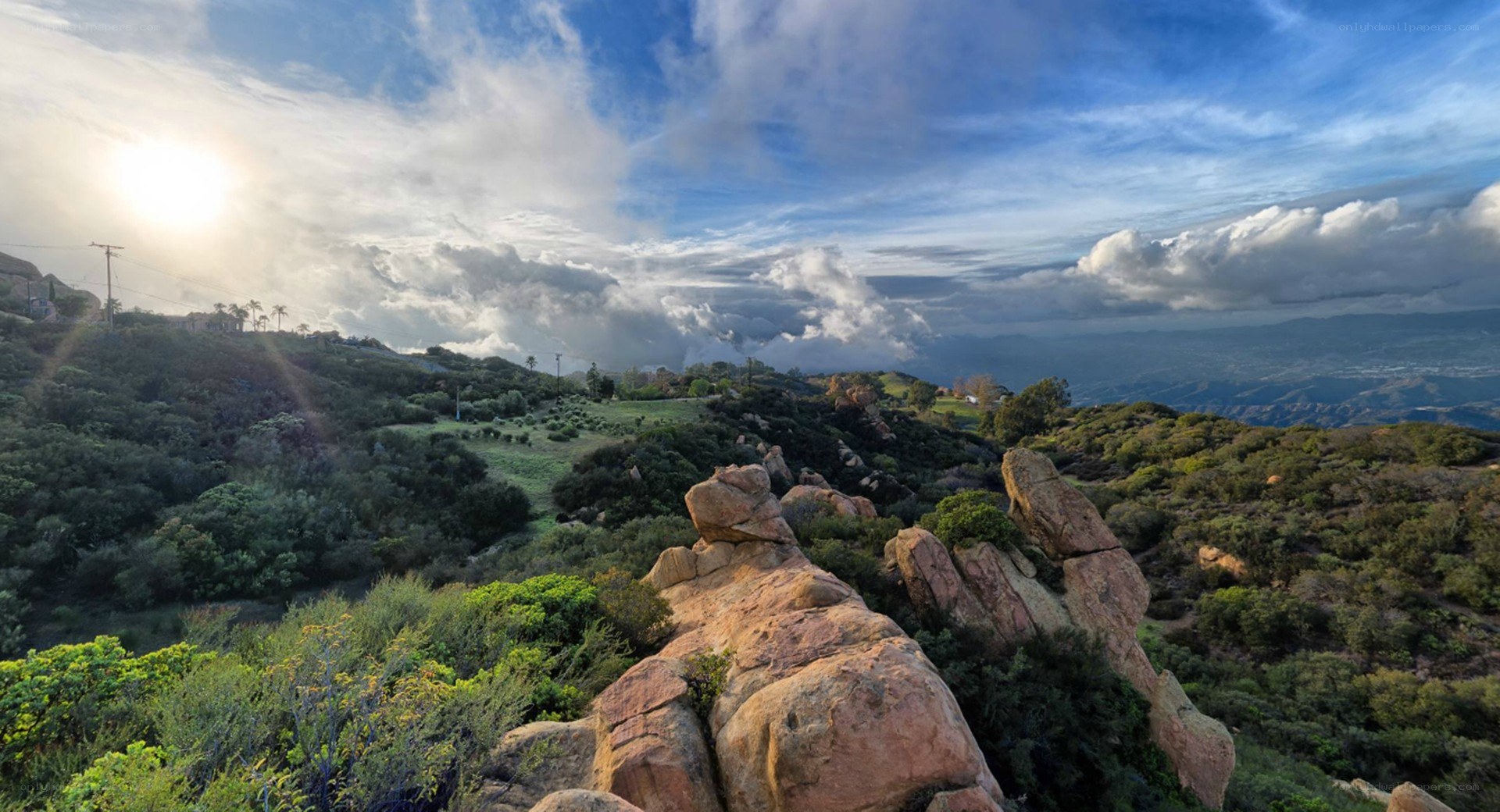 Sunset over rocky hills
