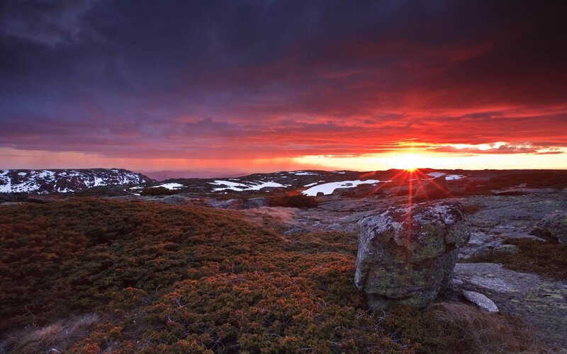 Sunset over Rocky Hills — Red, Dramatic