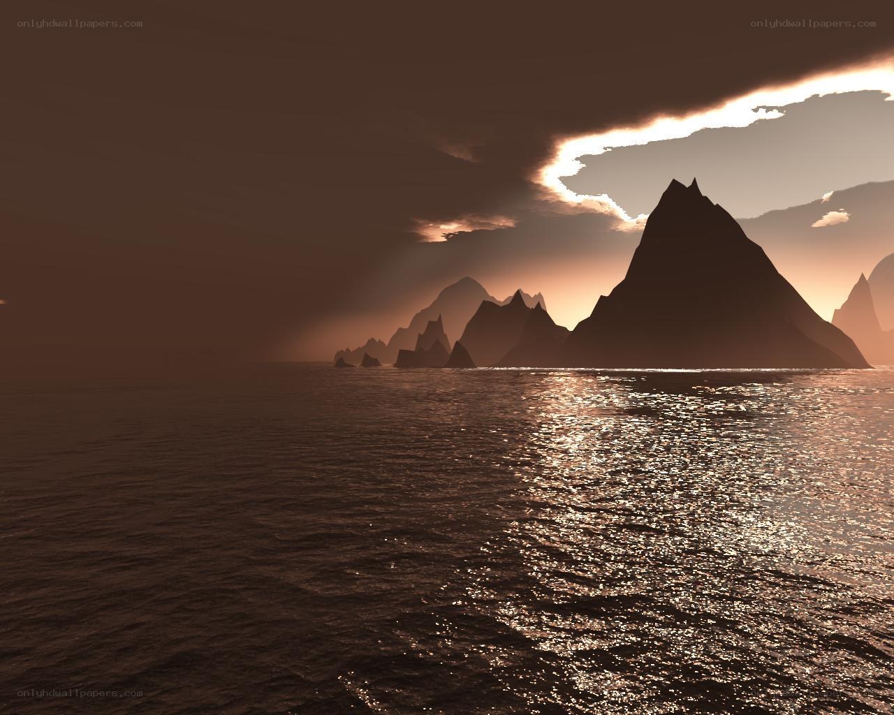 sunset over rocky islands