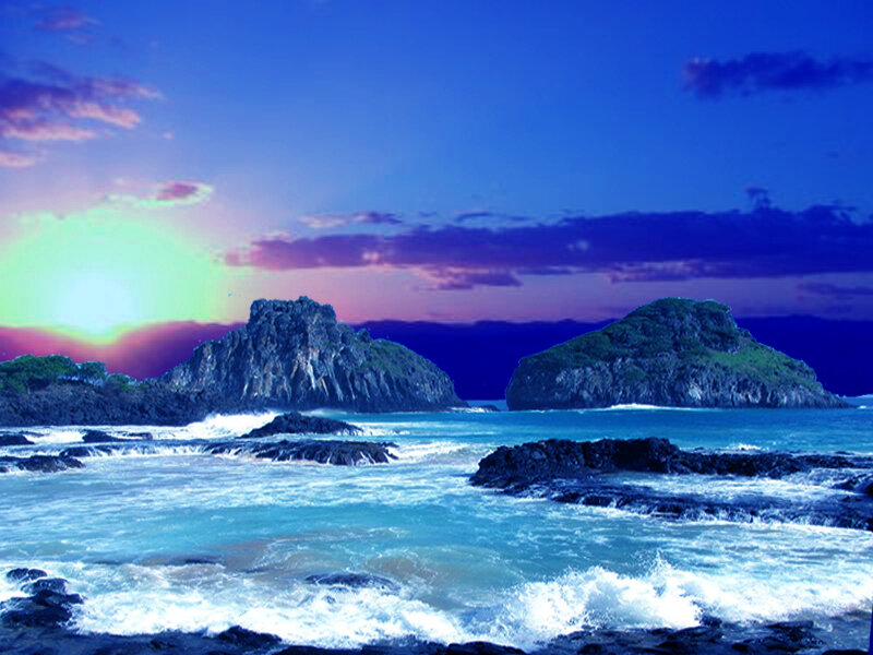 Sunset over rocky islands