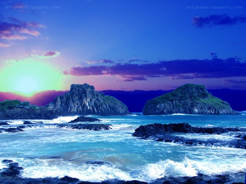 Sunset over rocky islands