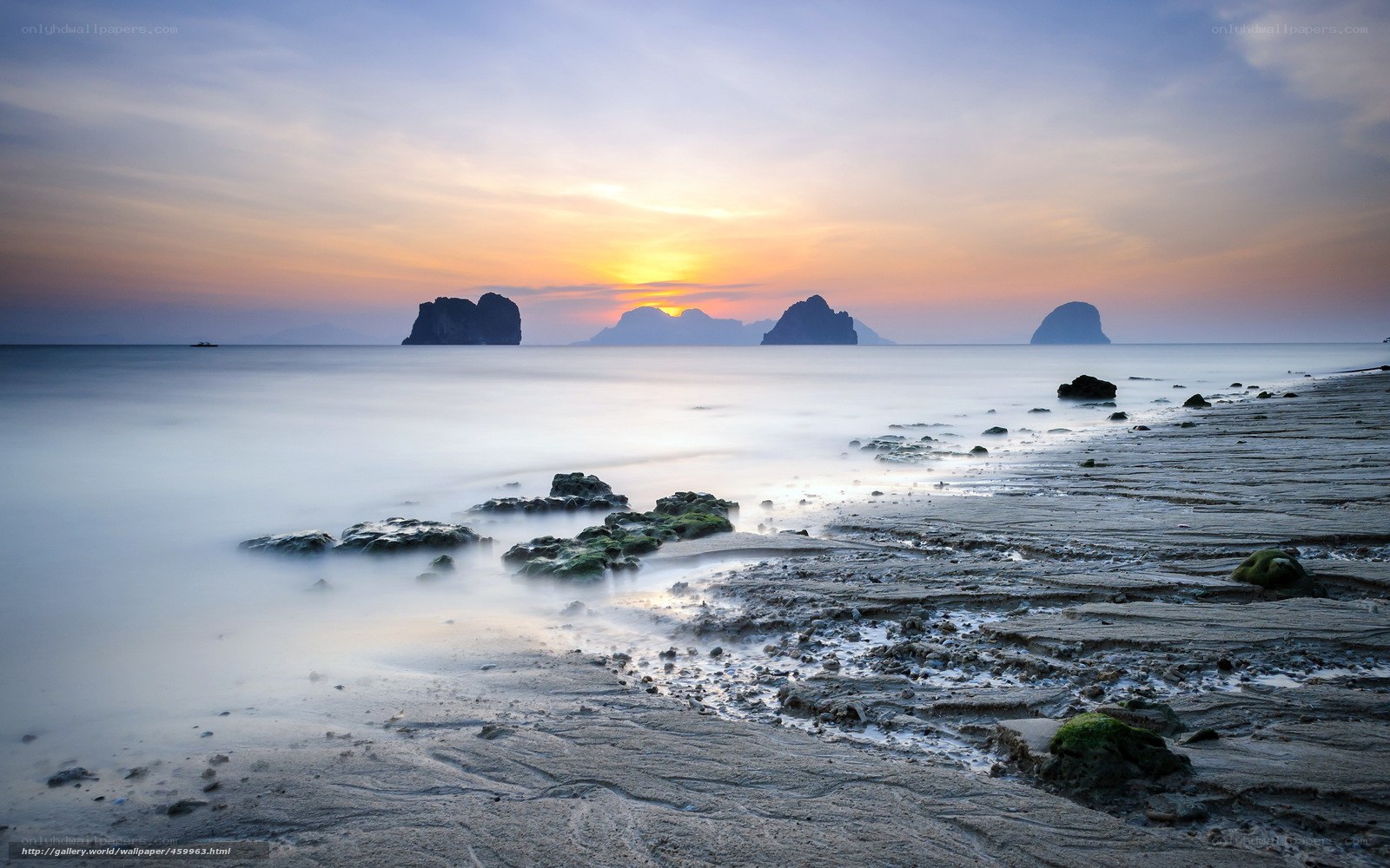 Sunset over rocky islands
