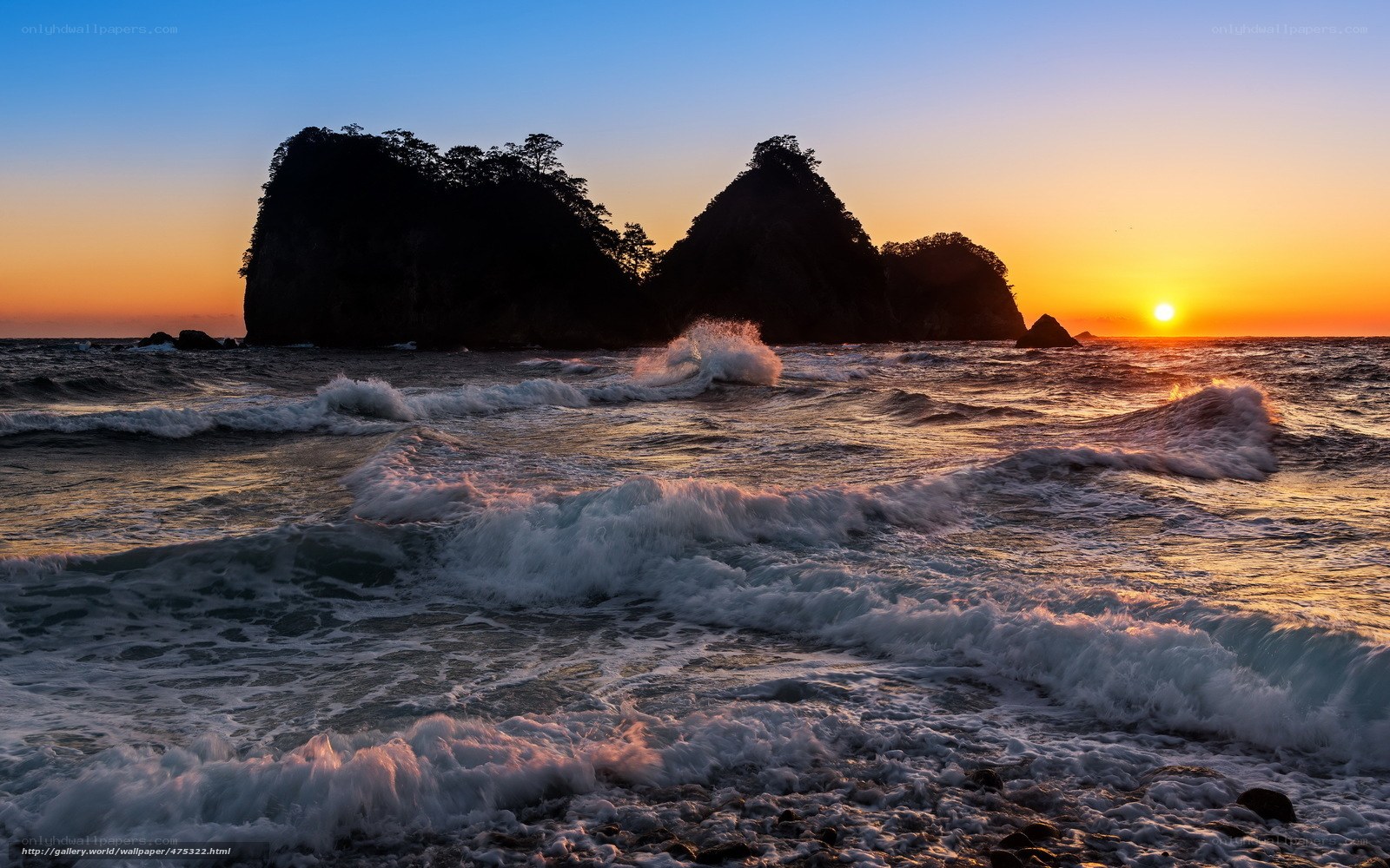 Sunset over rocky islands