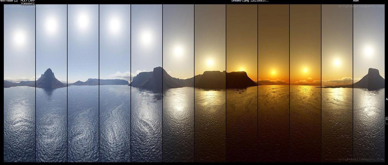 Sunset over rocky islands
