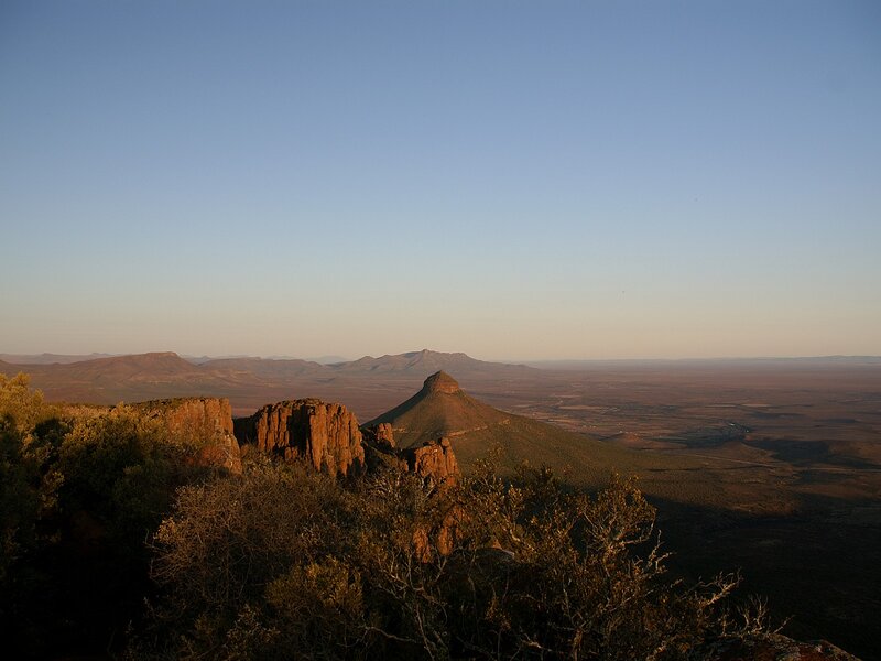 Sunset over rocky landscape
