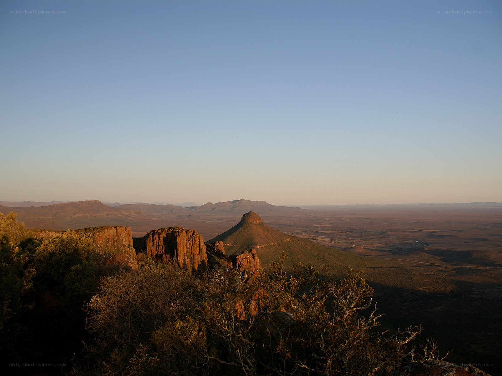 Sunset over rocky landscape