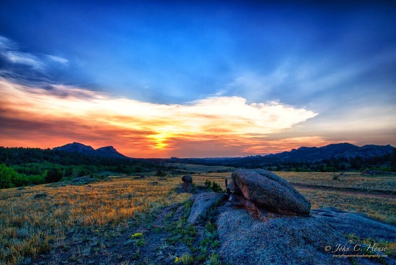 Sunset over rocky landscape