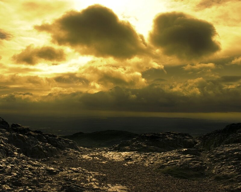 Sunset over rocky landscape