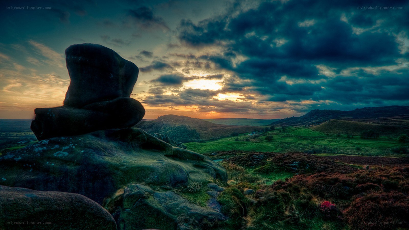 Sunset over rocky landscape