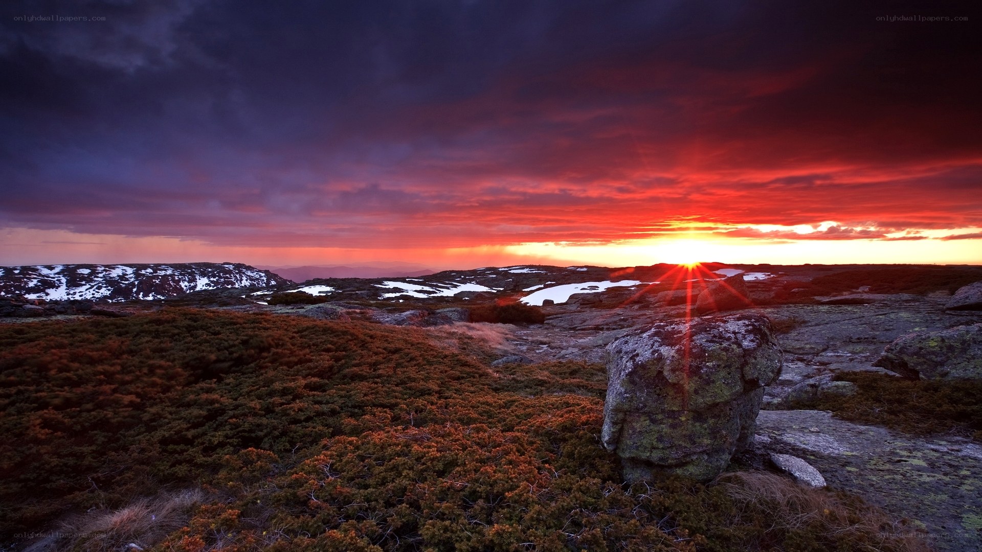 Sunset over rocky landscape