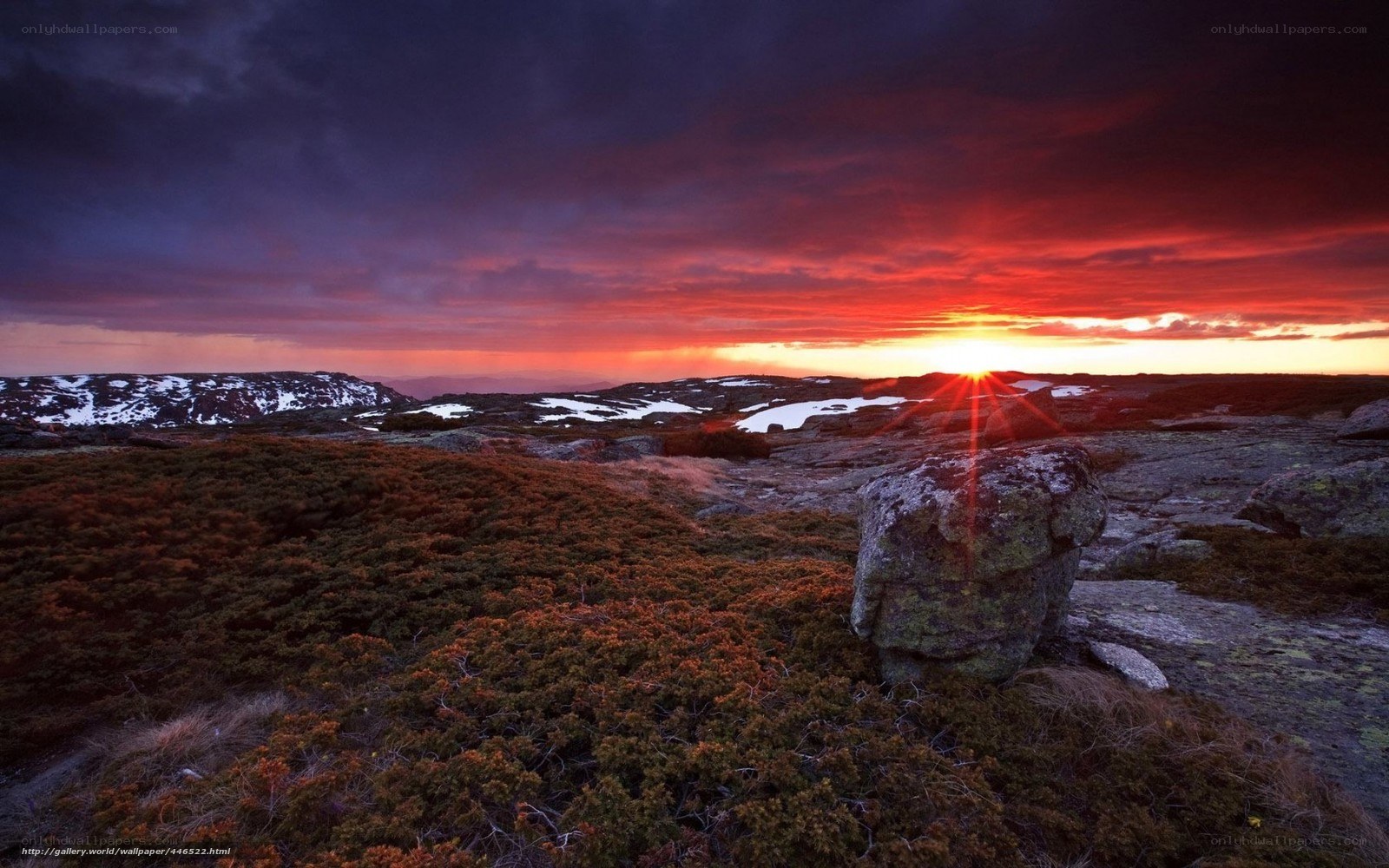 Sunset over rocky landscape