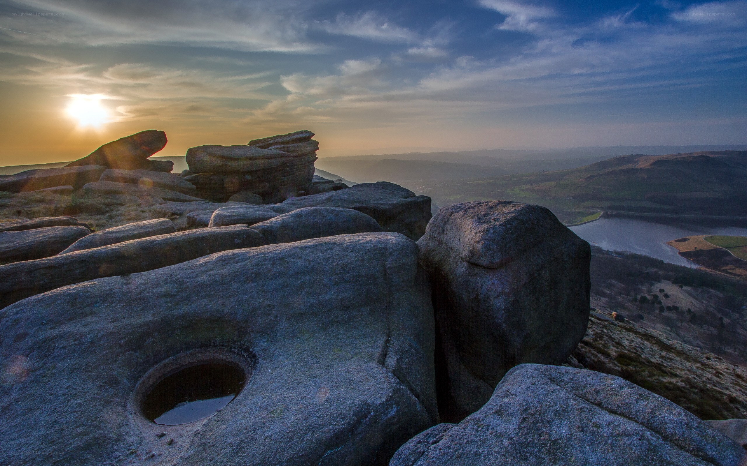 Sunset over rocky landscape