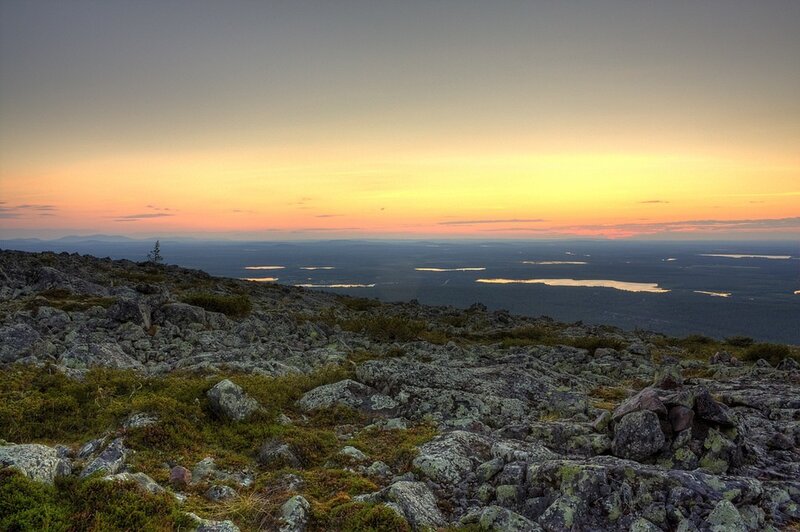 Sunset over rocky landscape