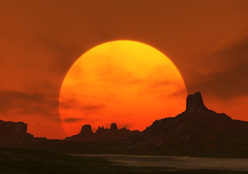 Sunset over Rocky Landscape — Orange, Dramatic