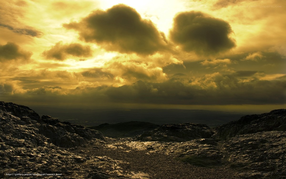 Sunset over rocky landscape
