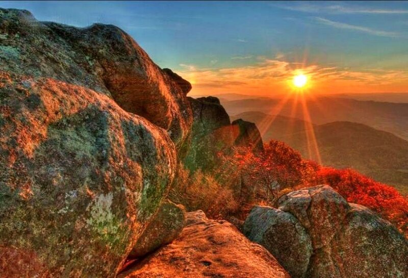 Sunset over rocky mountains