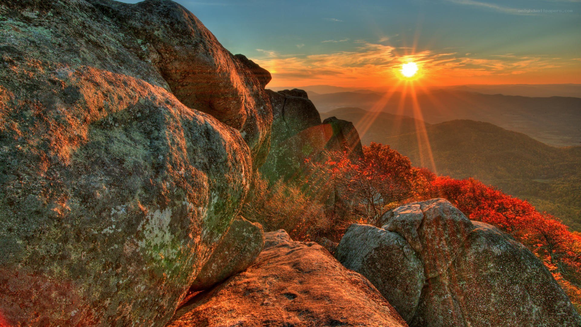 Sunset over rocky mountains