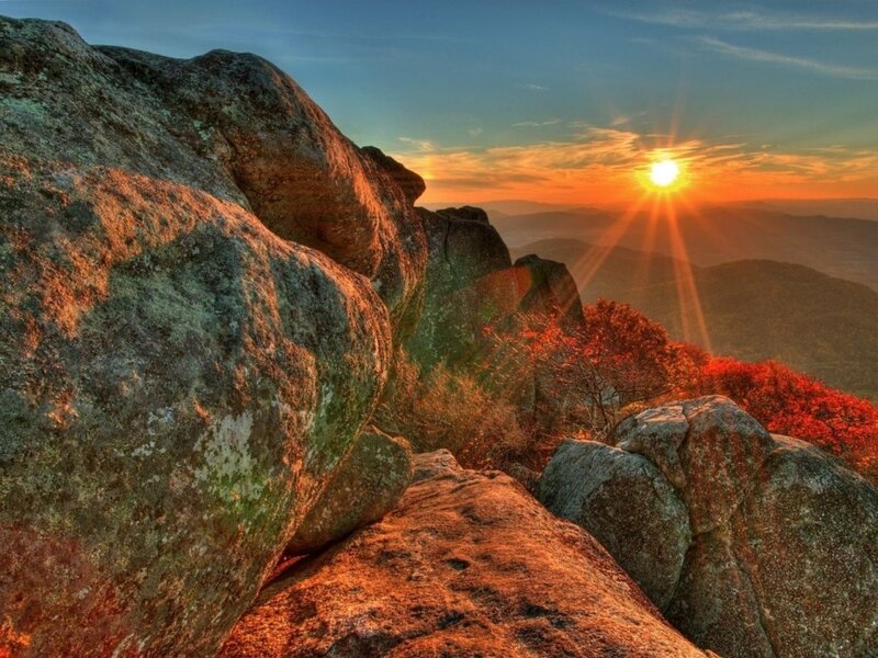 Sunset over rocky mountains