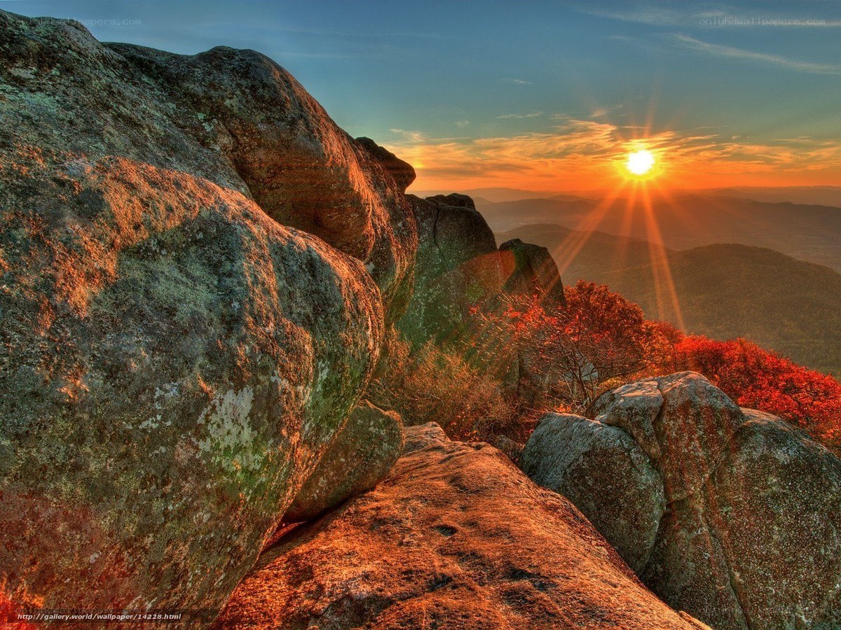 Sunset over rocky mountains