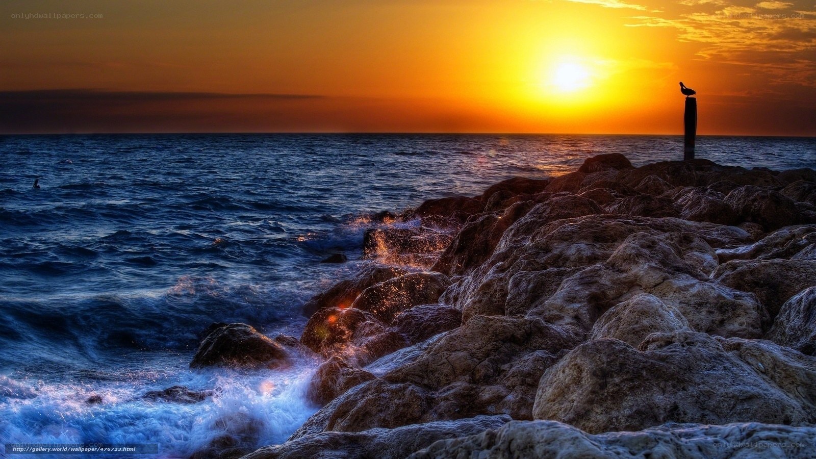 Sunset over rocky shore
