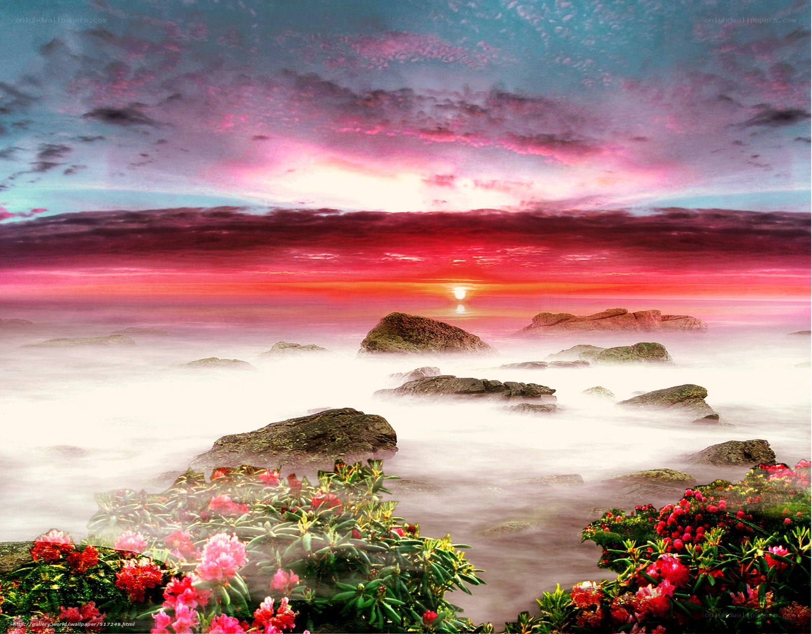 Sunset over rocky shore