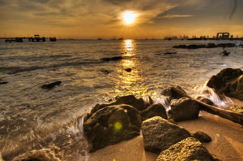 Sunset over Rocky Shore — Gold