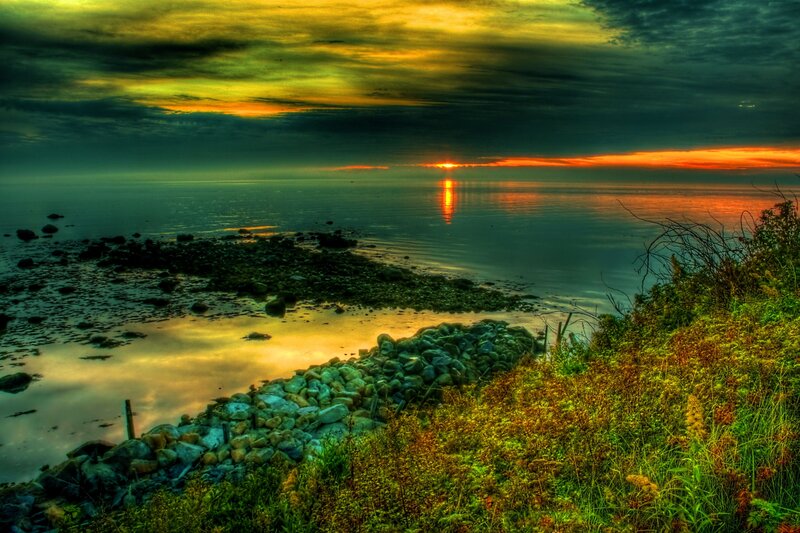 Sunset over Rocky Shore — Green