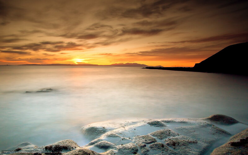 Sunset over Rocky Shore — Orange, Serene, Photograph, Sky