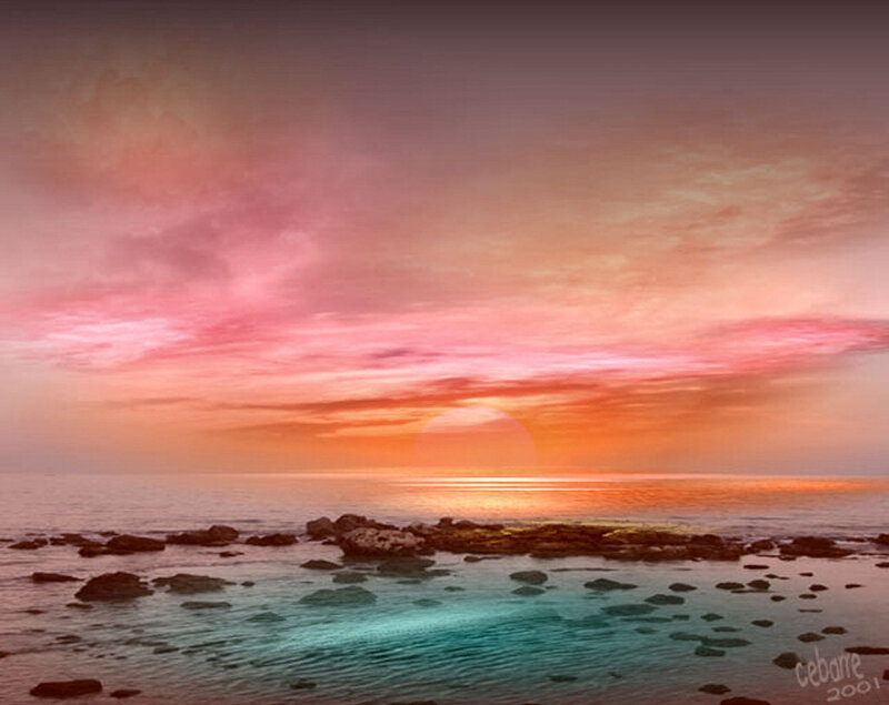 Sunset over Rocky Shore — Pink