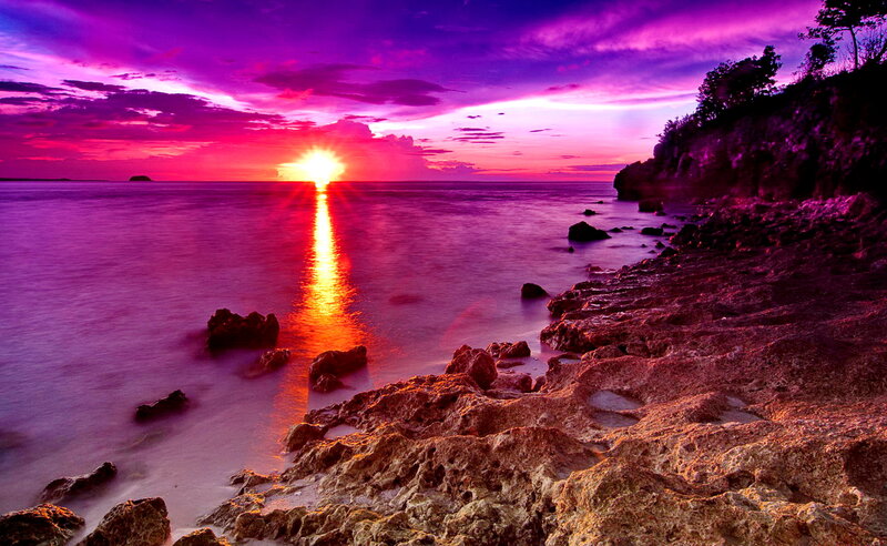 Sunset over Rocky Shore — Purple, Dramatic, Photograph, Ocean