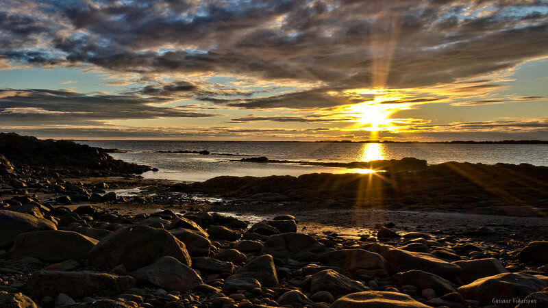 Sunset over Rocky Shore — Yellow, Dramatic, Photograph