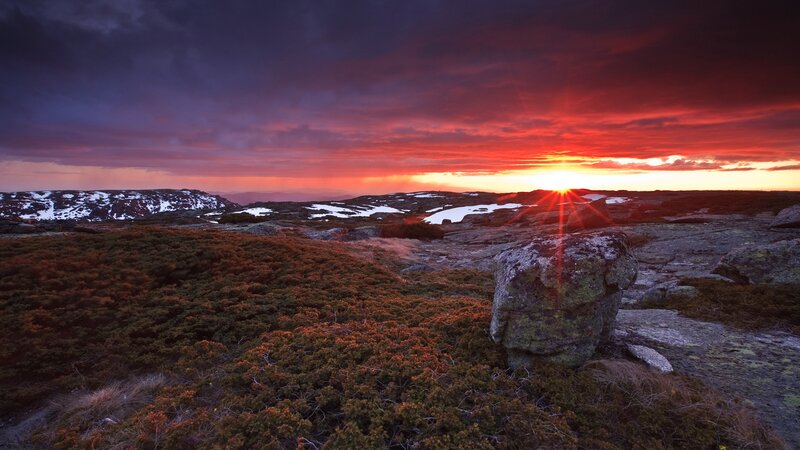 Sunset over Rocky Terrain — Red, Dramatic