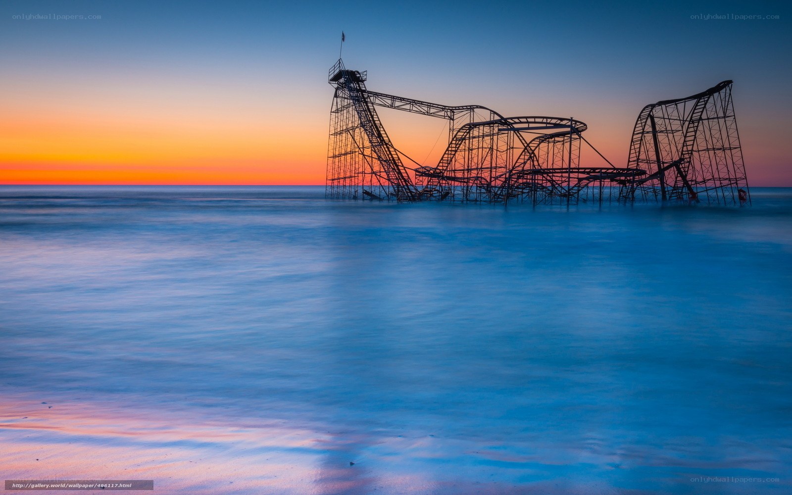 Sunset over roller coaster ruins