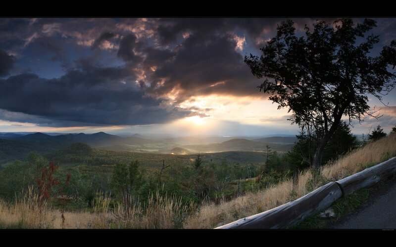 Sunset over rolling hills