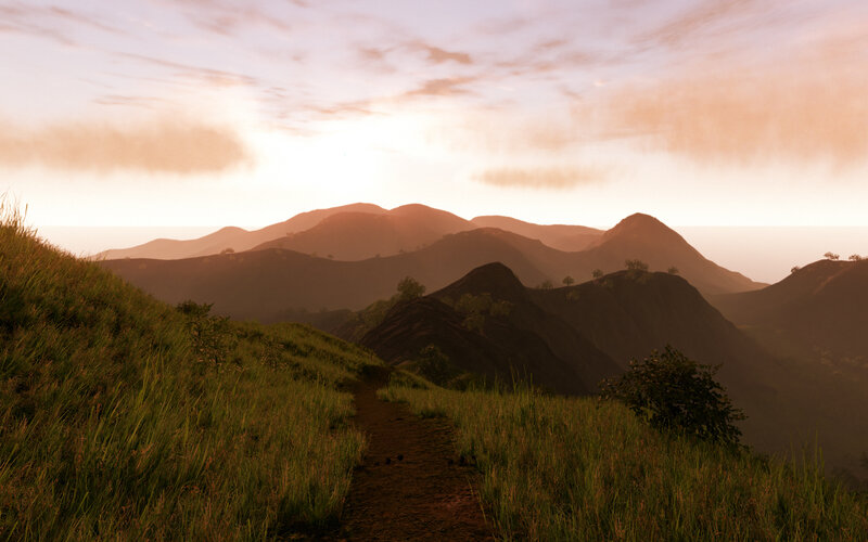 Sunset over rolling hills