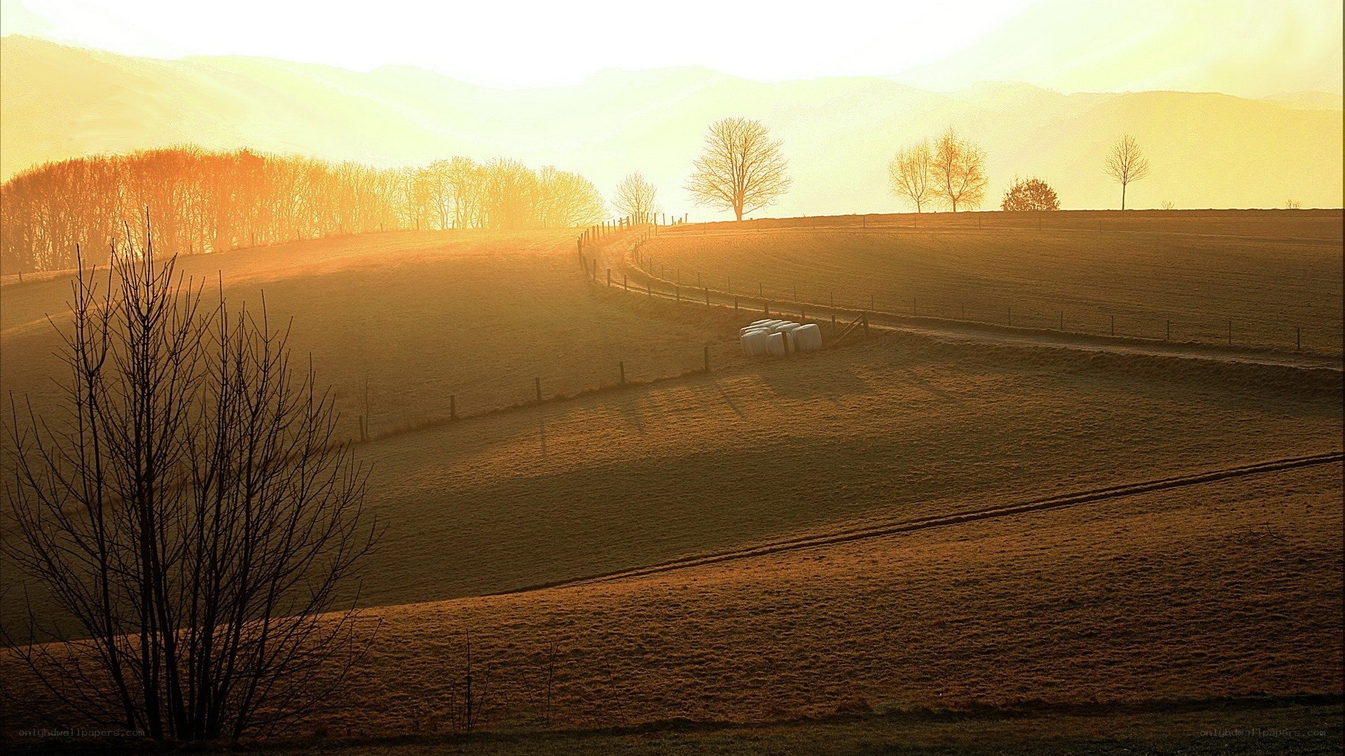 Sunset over rolling hills
