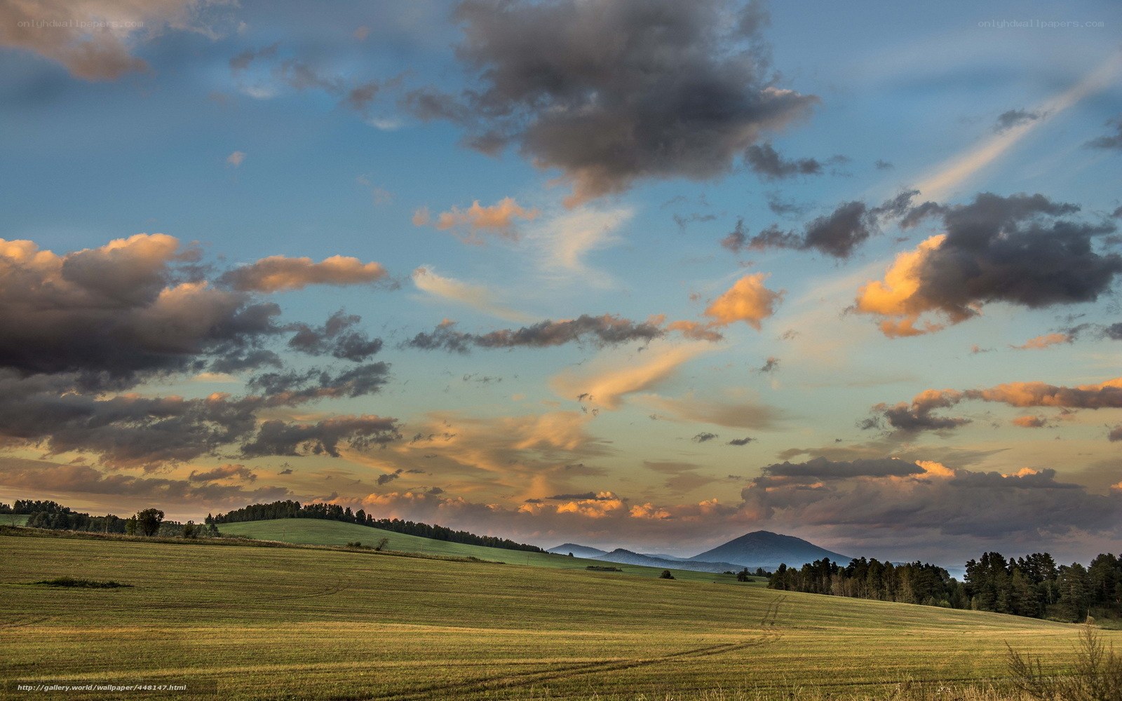 Sunset over rolling hills