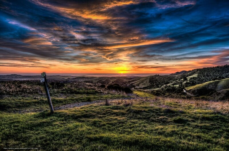 Sunset over Rolling Hills — Blue, Dramatic, Photograph