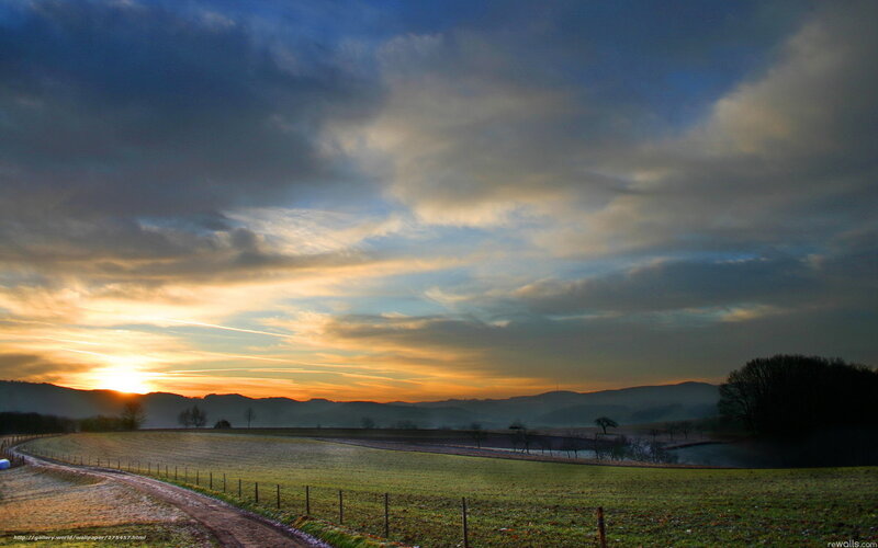 Sunset over Rolling Hills — Blue, Serene, Photograph