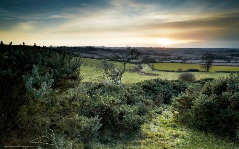 Sunset over Rolling Hills — Green, Serene, Photograph
