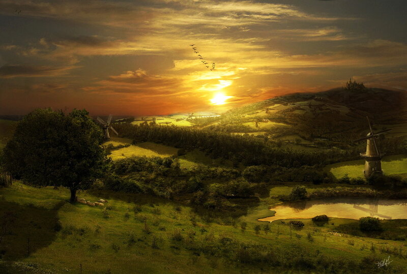 Sunset over Rolling Hills — Green, Serene