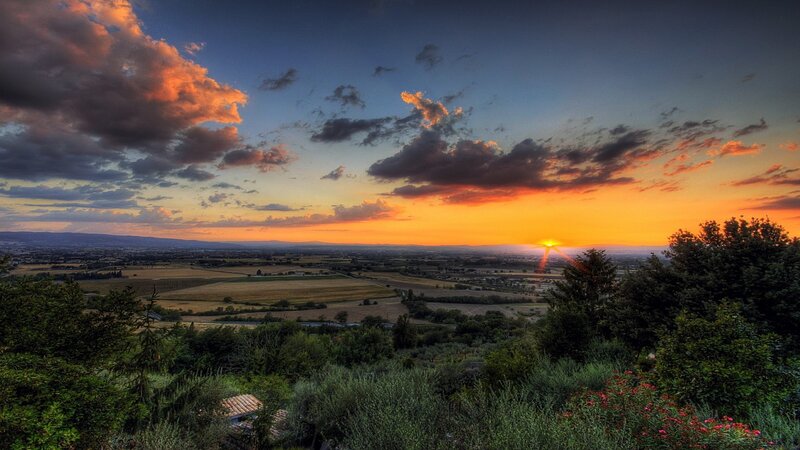 Sunset over Rolling Hills — Orange, Dramatic, Photograph, Clouds