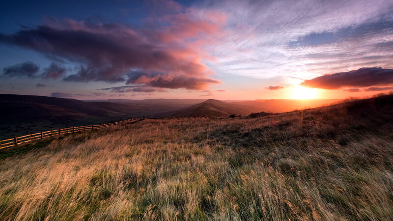Sunset over Rolling Hills — Orange, Dramatic, Photograph, Grass