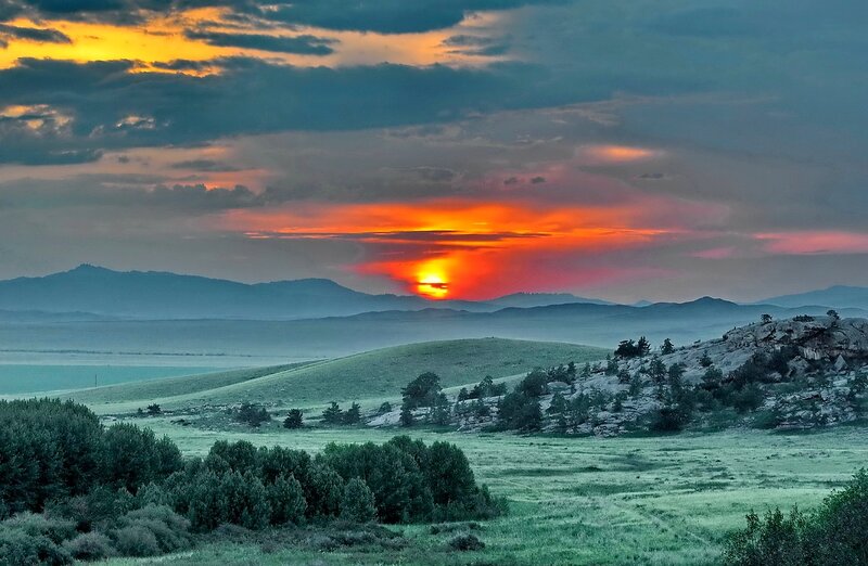 Sunset over Rolling Hills — Orange, Dramatic, Photograph, Mountains