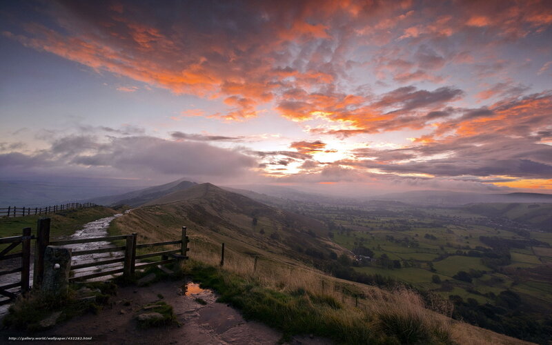 Sunset over Rolling Hills — Orange, Dramatic, Photograph, Path
