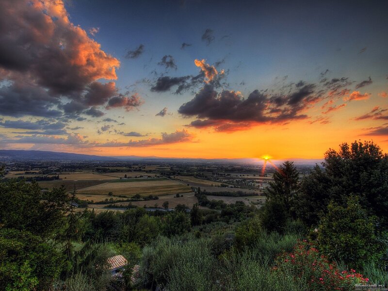 Sunset over Rolling Hills — Orange, Dramatic, Photograph