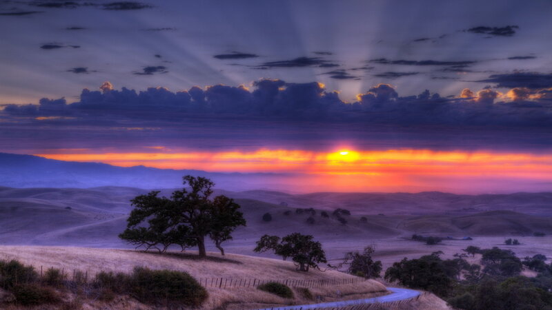 Sunset over Rolling Hills — Purple, Dramatic, Photograph