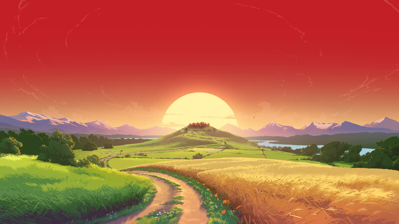 Sunset over Rolling Hills — Red, Serene