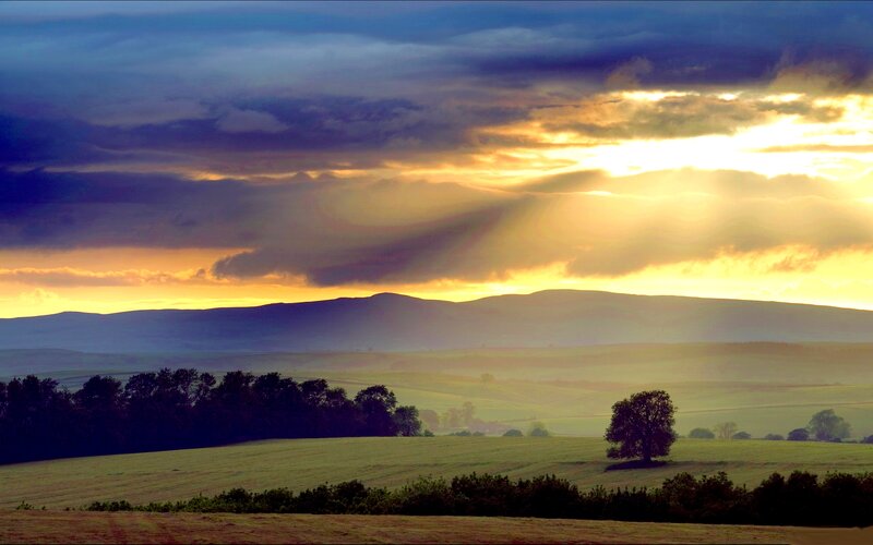 Sunset over Rolling Hills — Yellow, Dramatic